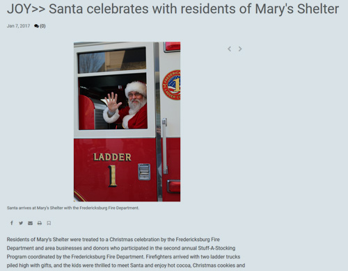 Joy: Santa celebrates with residents of Mary's Shelter (January 7, 2017, Free Lance-Star)